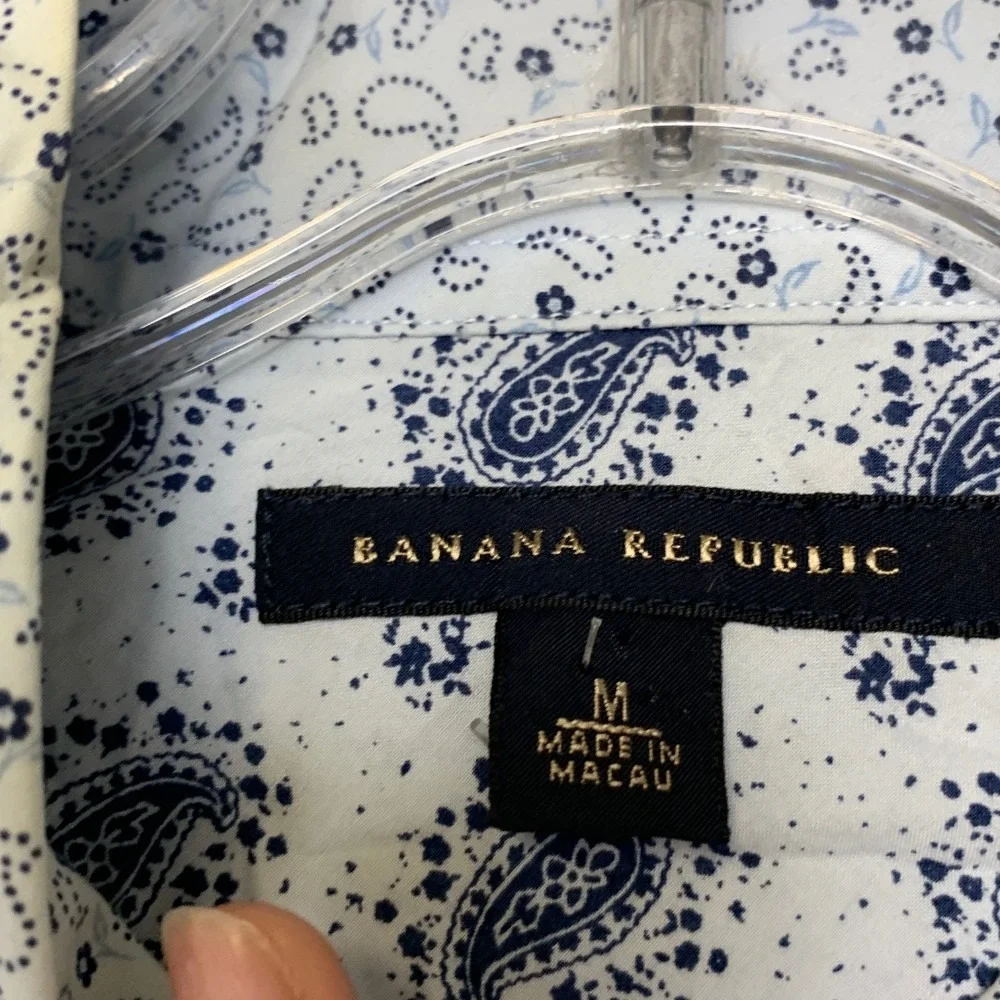 Banana Republic Western Shirt Mens Medium White Paisley Pearl Snap Standard Fit